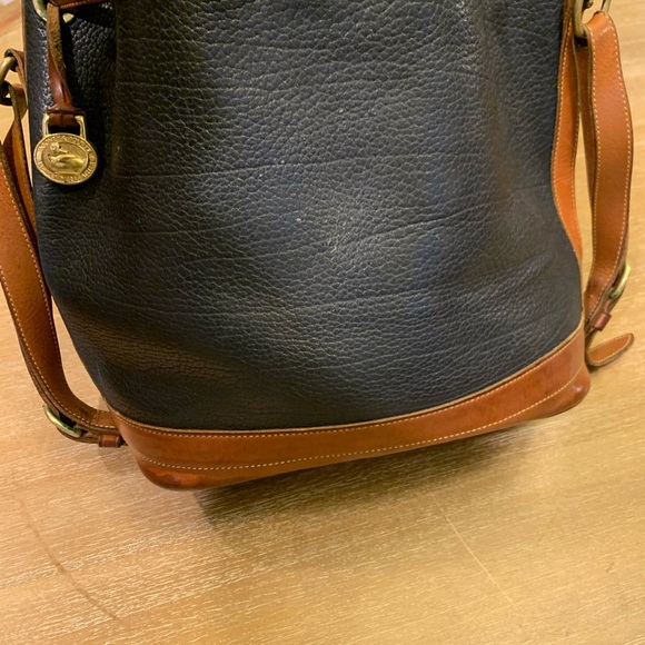 Dooney & Bourke Dark Blue and Brown Leather Draw String Bag - Picture 10 of 13